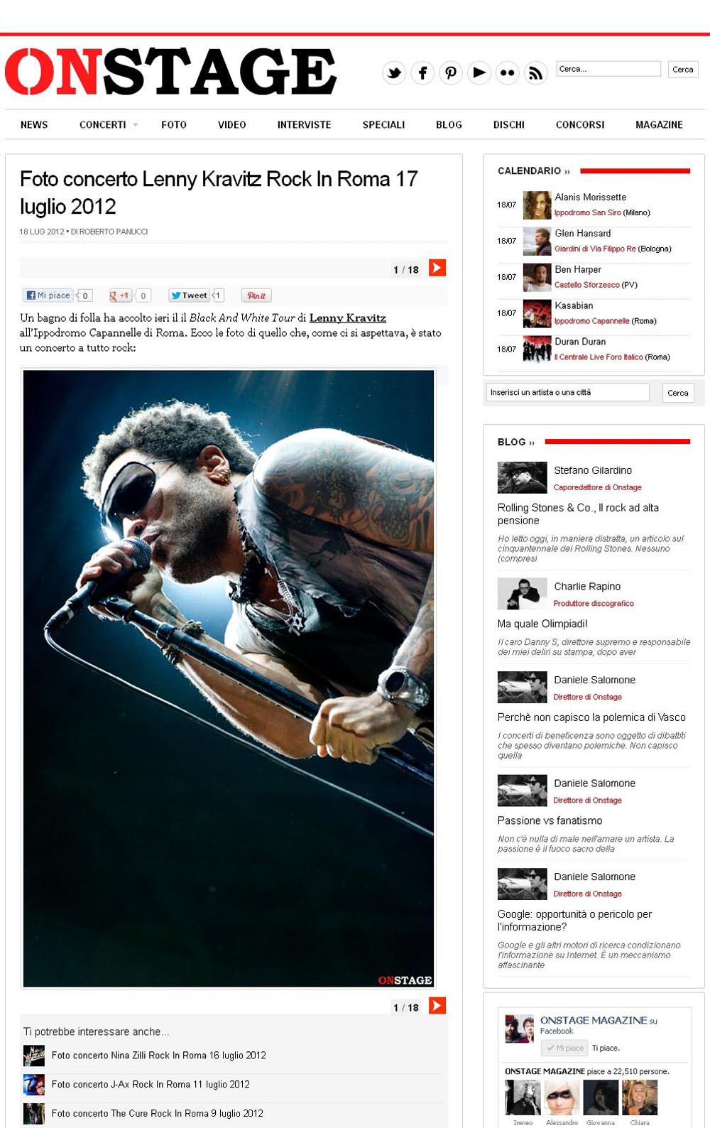 foto concerto Lenny Kravitz - Rock in Roma 17-07-2012 pubblicazioni